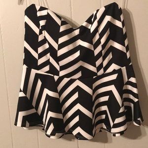 Strapless black and white plus size blouse